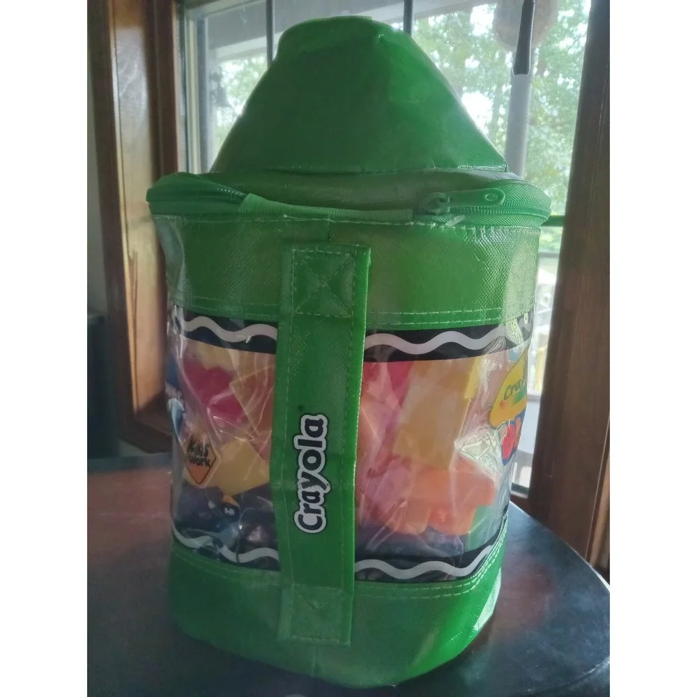 Crayola Building Blocks Interlocking Complete Set Plastic Green Carry Bag NEW